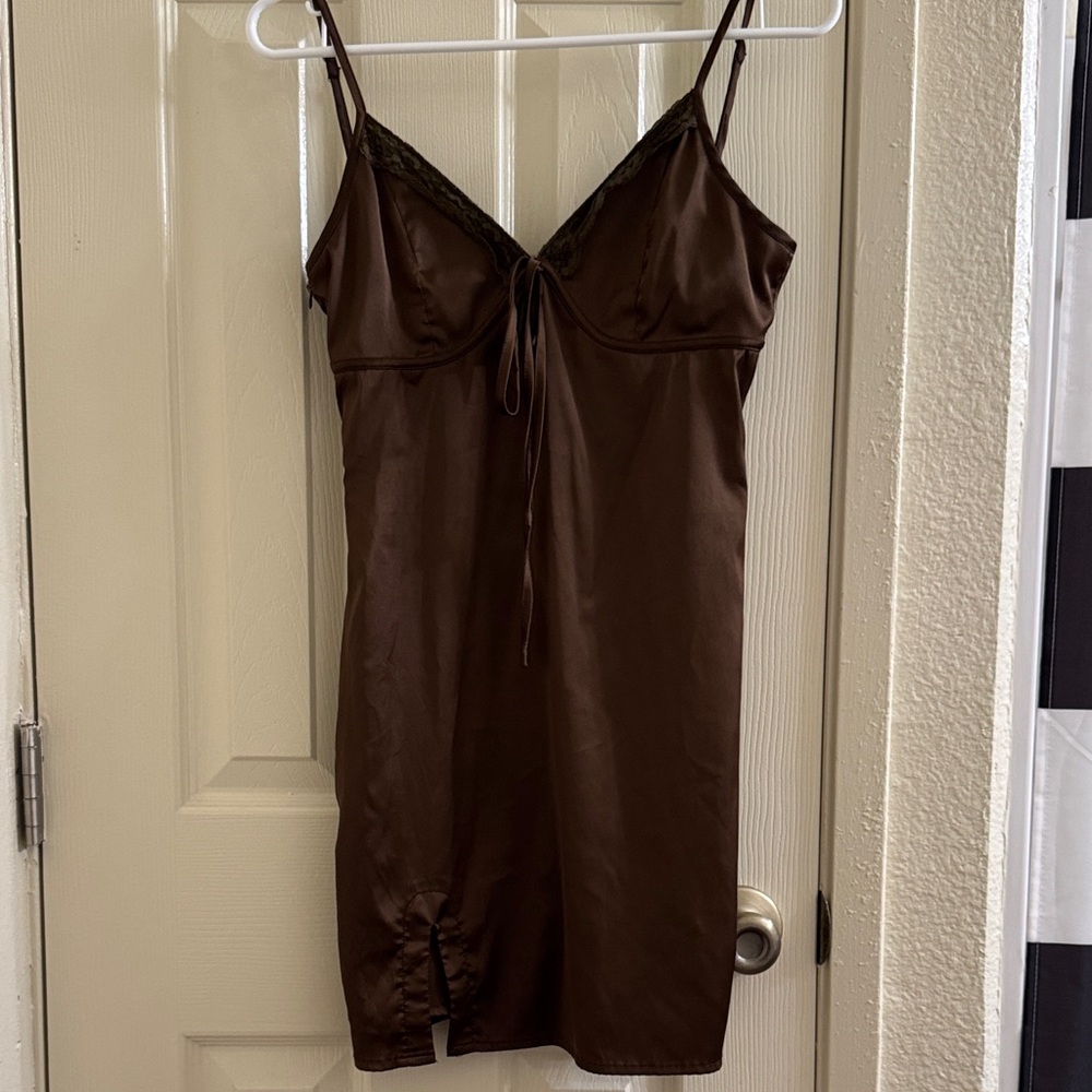 Brown lacy cut dress